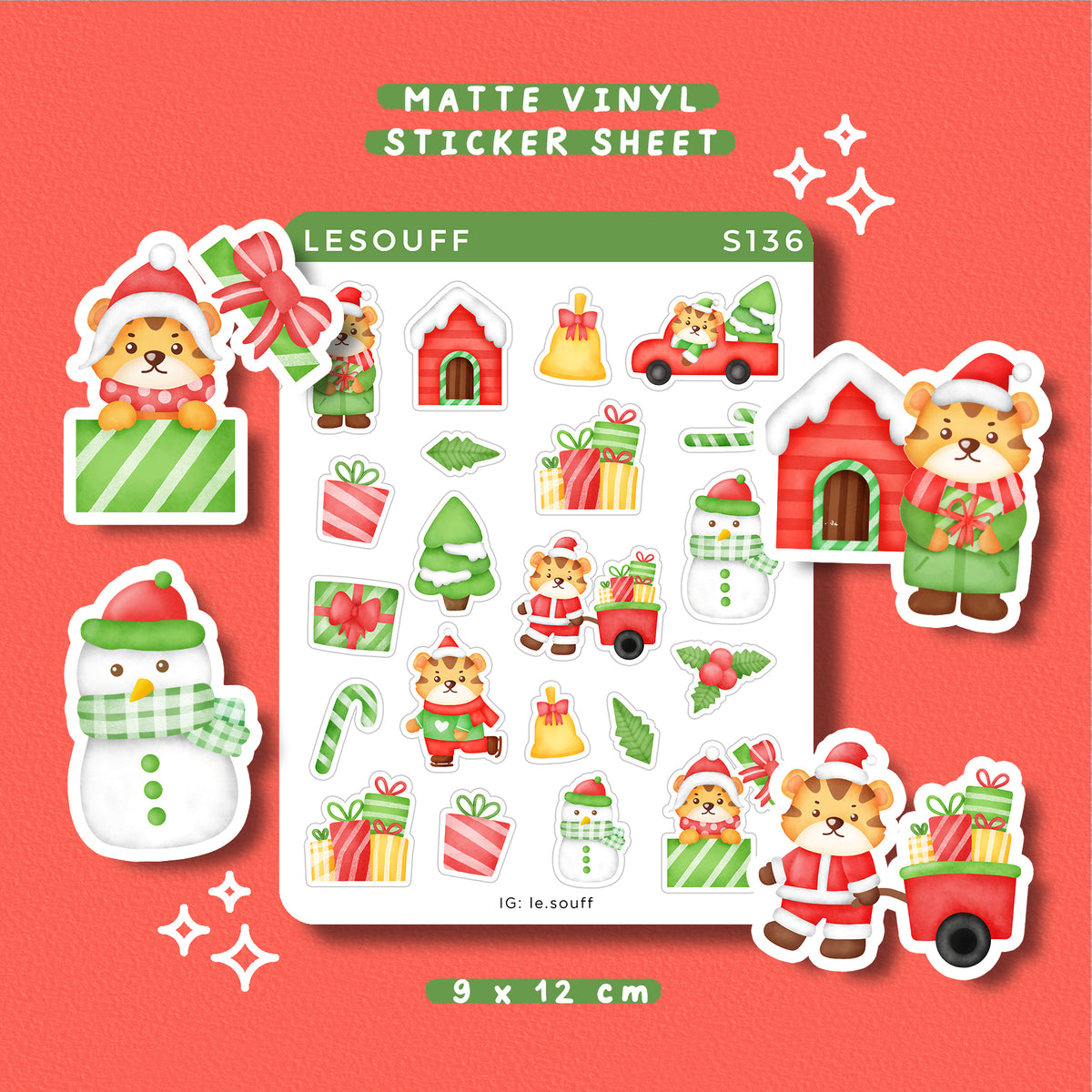 Sticker Giáng sinh của hổ tông đỏ - S136